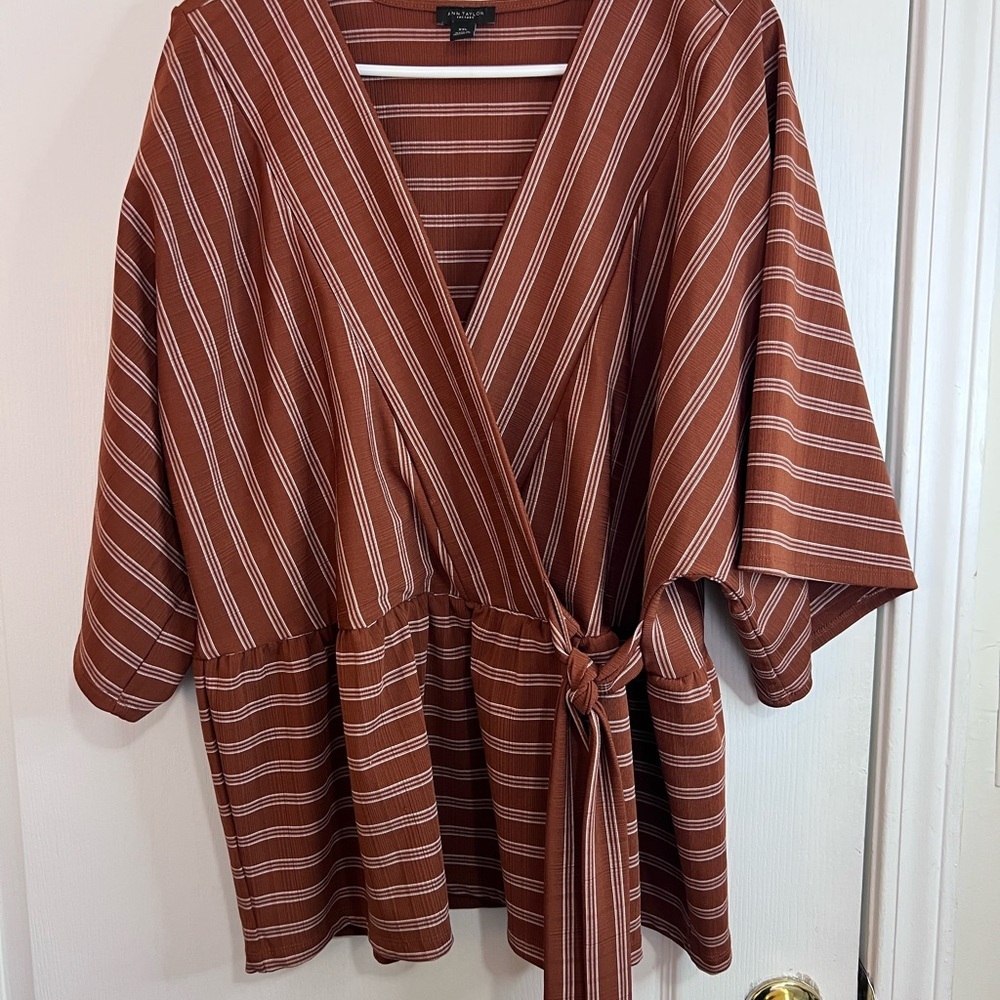 Ann Taylor Rust Stripe Wrap Tie Blouse - Picture 12 of 12